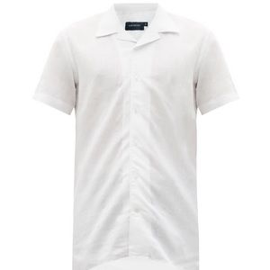 Thom Sweeney White Linen Short Sleeve Dress Button Shirt Large